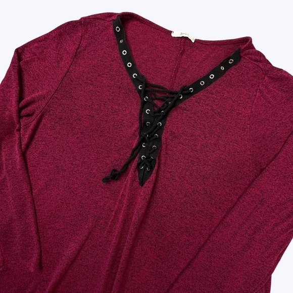 Jodifl Women's Tunic Top Long Sleeve Size‎ Medium Burgundy and black - Picture 2 of 7